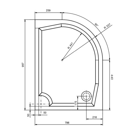Gelco RIVA brodzik prysznicowy kompozytowy półokrągły 100x80cm lewy GR10080L