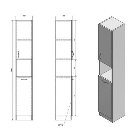 Aqualine SIMPLEX ECO szafka wysoka z koszem na bieliznę 30x180x30cm SIME310