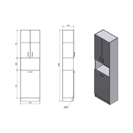 Aqualine SIMPLEX ECO szafka wysoka z koszem na bieliznę 50x180x30cm SIME510