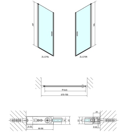 Polysan ZOOM LINE drzwi prysznicowe 700mm szkło czyste ZL1270