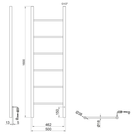 Sapho KARBO suszarka na ręczniki elektryczna 500x1600mm 120 W czarny KB905