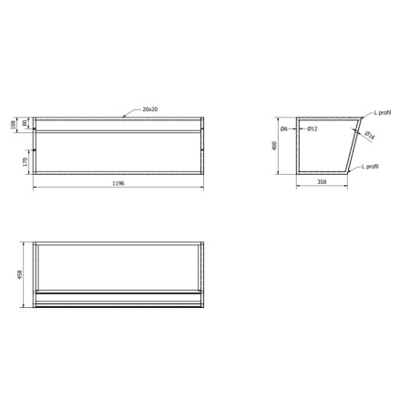 Sapho SKA konsola pod umywalkę z półką 1200x400x460mm czarny mat SKA104