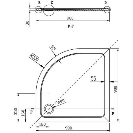 Aqualine TECMI brodzik prysznicowy kompozytowy półokrągły 90x90x3cm R55 PQ559