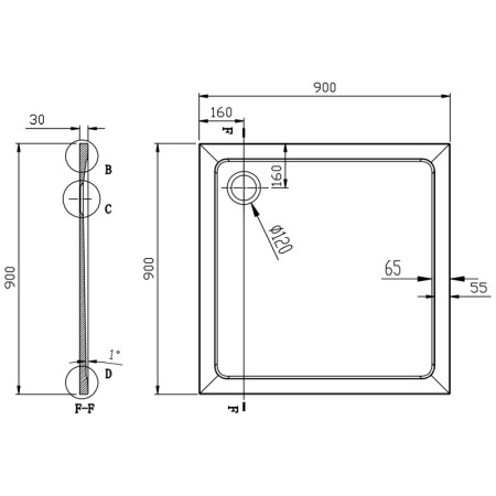 Aqualine TECMI brodzik prysznicowy kompozytowy 90x90x3cm PQ009