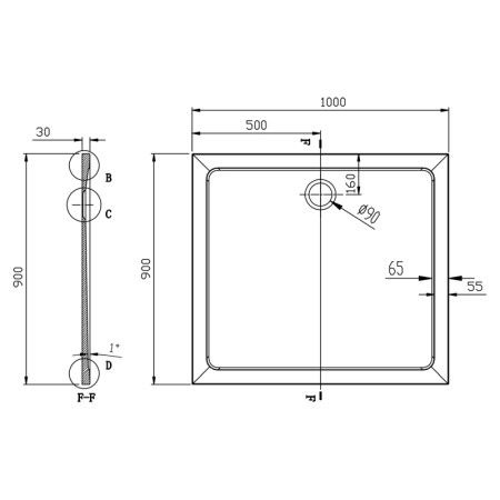 Aqualine TECMI brodzik prysznicowy kompozytowy 100x90x3cm PQ10090