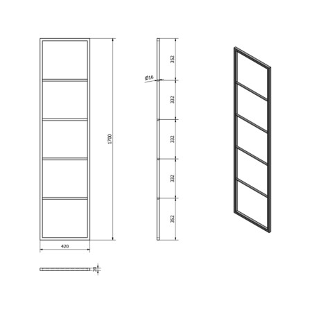 Sapho SKA wieszak - drabinka łazienkowa do oparcia 420x1700x20mm czarny mat SKA551