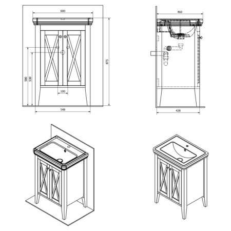 Sapho CROSS szafka umywalkowa 55x81x43cm starobiała CR260