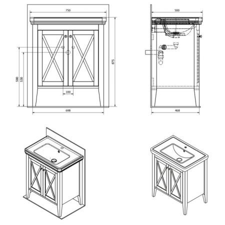Sapho CROSS szafka umywalkowa 70x81x47cm starobiała CR275