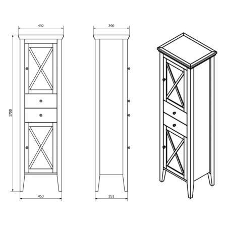 Sapho CROSS szafka wysoka 49x170x39cm prawa starobiała CR213
