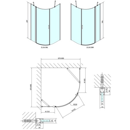Polysan ZOOM LINE BLACK kabina prysznicowa półokrągła 900x900mm szkło czyste lewa ZL2615BL