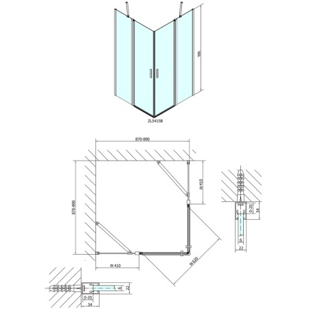 Polysan ZOOM LINE BLACK kabina prysznicowa narożna 900x900mm szkło czyste ZL5415B
