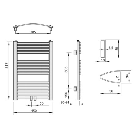 Aqualine STING grzejnik łazienkowy 450x817 mm 328 W biały NG408