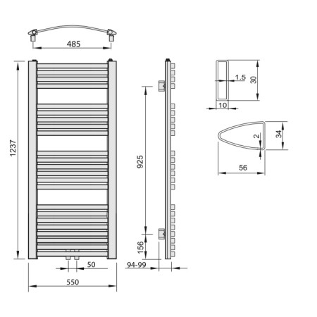 Aqualine STING grzejnik łazienkowy 550x1237 mm 589 W biały NG512