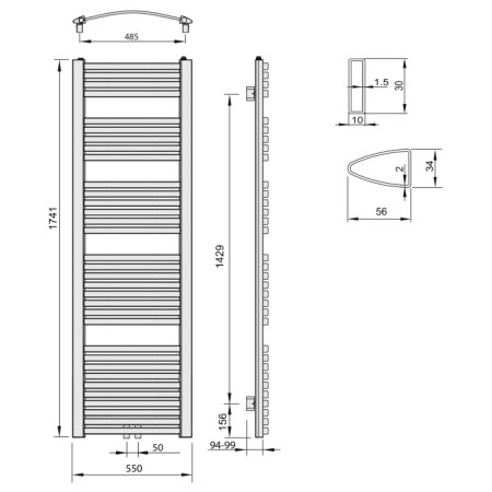 Aqualine STING grzejnik łazienkowy 550x1741 mm 839 W biały NG517