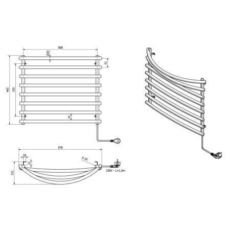 Aqualine Elektryczna suszarka na ręczniki 570x465 mm 72 W szary metalik RAL9007 SU210A