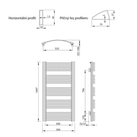 Sapho SIDI grzejnik 595x1097 553 W srebrny strukturalny IS611SS