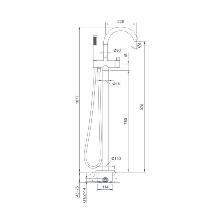 Sapho RHAPSODY bateria wannowa wolnostojąca wysokość 1170 mm chrom R5018