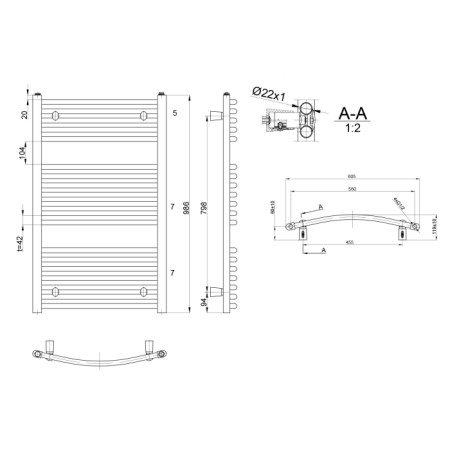 Aqualine ORBIT grzejnik z podłączeniem bocznym 600x960 mm, biały