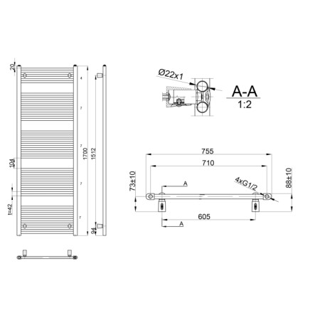 Aqualine DIRECT Grzejnik łazienkowy płaski 750x1700 mm 1107 W biały ILR67E