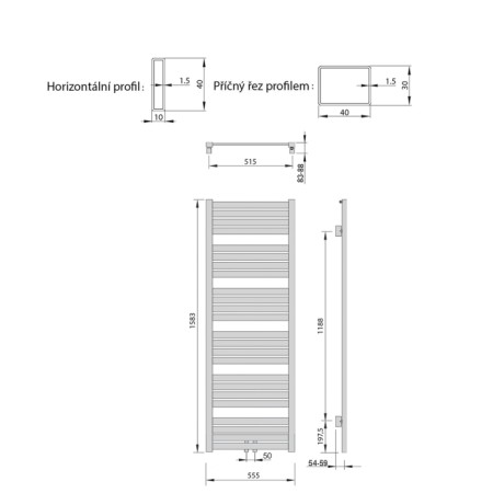 Sapho NEVEL grzejnik 555x1583mm 690 W podłączenie środkowe biały NVX616