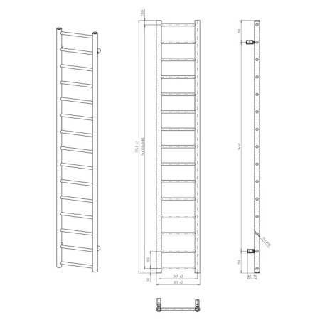 Sapho DINA grzejnik łazienkowy 300x1740mm antracyt metalik IR376