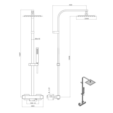 Sapho DIMY Zestaw prysznicowy z baterią termostatyczną chrom DM322