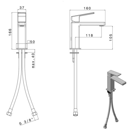 Sapho NOTOS bateria umywalkowa chrom NN002