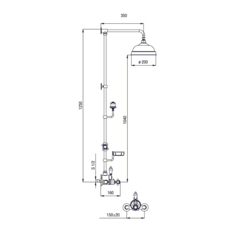 Sapho SASSARI zestaw prysznicowy z baterią termostat. wys. 1250mm chrom SR322