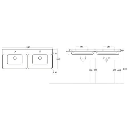 Sapho THALIE 120 umywalka meblowa podwójna 120x46cm biała TH11120