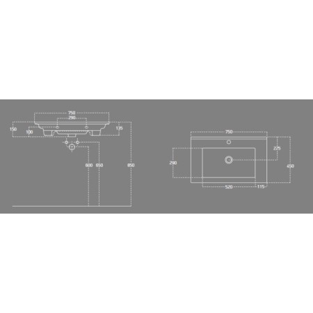 Aqualine ZUNO 75 umywalka meblowa 75x45cm biała 9075