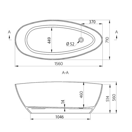 Gelco ELIPSIE wanna 1570x700x560mm kompozyt objętość 260l biały połysk GVEL1570