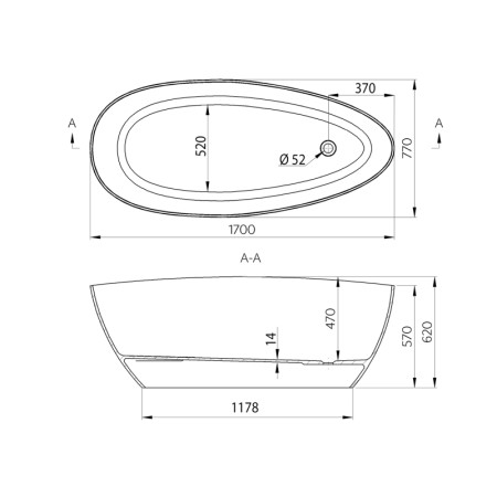 Gelco ELIPSIE wanna 1700x770x620mm kompozyt objętość 330l biały połysk GVEL1700