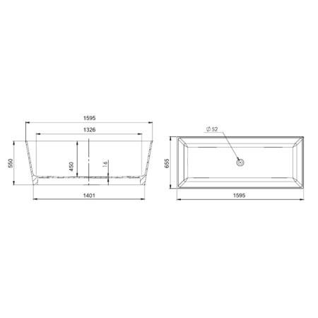 Gelco KVADRIE wanna kompozytowa 1590x650x550mm objętość 360l biały połysk GVKV1590