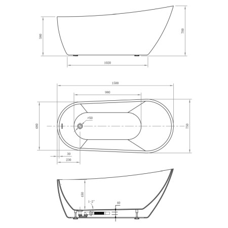 Aqualine TISA wanna wolnostojąca 150x75cm biały E1575