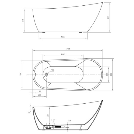 Aqualine TISA wanna wolnostojąca 170x80cm biały E1780