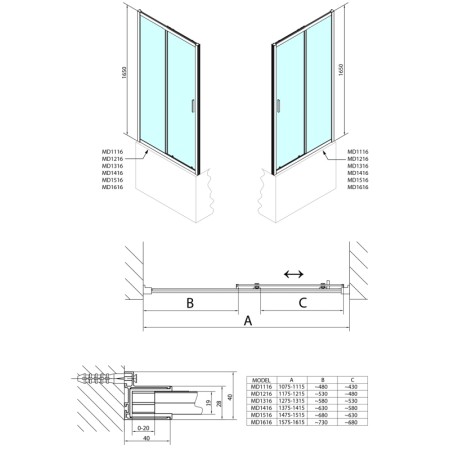 Polysan DEEP drzwi prysznicowe 1300x1650mm szkło czyste MD1316