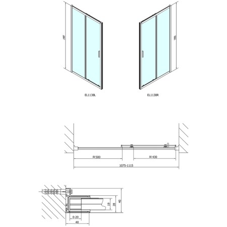 Polysan EASY LINE drzwi prysznicowe 1100mm szkło Brick EL1138