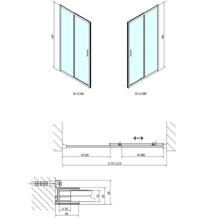 Polysan EASY LINE drzwi prysznicowe 1200mm szkło Brick EL1238