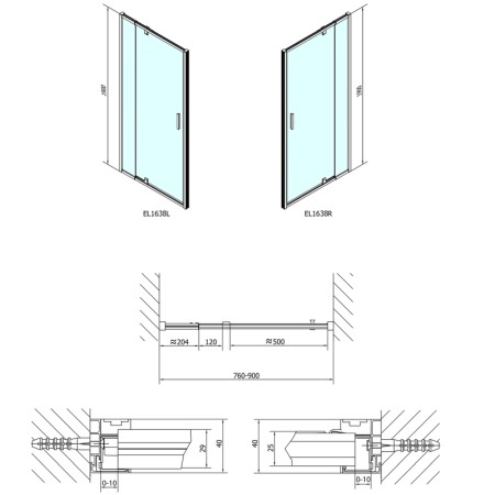 Polysan EASY LINE drzwi prysznicowe obrotowe 760-900mm szkło Brick EL1638