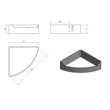 Aqualine SAMBA Koszyk narożny 218x63x218 mm stal nierdzewna polerowana SB109