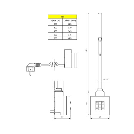 Sapho KTX grzałka elektryczna z termostatem 200W chrom KTX-C-200