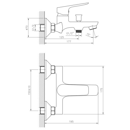 Bruckner SCHMITZ bateria wannowa ścienna rozstaw 150mm chrom 863.010.1