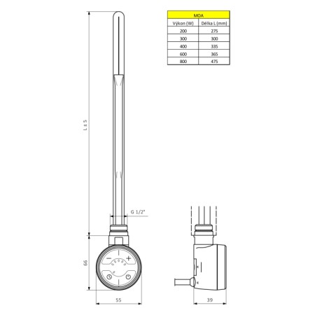 Sapho MOA grzałka elektryczna z termostatem 200W chrom MOA-C-200