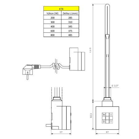 Sapho KTX grzałka elektryczna z termostatem 300W srebrna KTX-S-300