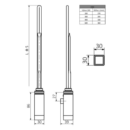 Sapho ONE grzałka elektryczna z termostatem 200W chrom ONE-C-200