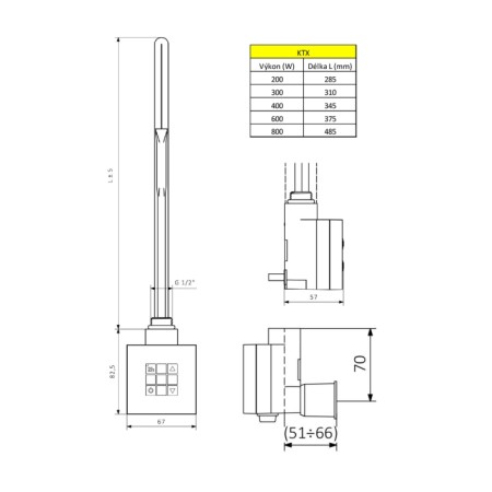 Sapho KTX grzałka elektryczna z termostatem 200 W chrom KTX-CW-200