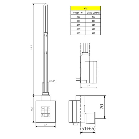 Sapho KTX grzałka elektryczna z termostatem 400 W chrom KTX-CW-400