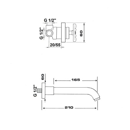 Sapho INDUSTRY bateria umywalkowa ścienna dwuelementowa nikiel/czarny 5152TT8