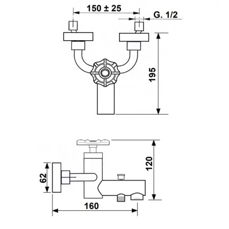 Sapho INDUSTRY bateria wannowa ścienna chrom/czarny 5181TT