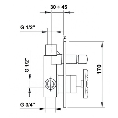 Sapho INDUSTRY bateria prysznicowa podtynkowa 2 wyjścia chrom/czarny 5185XTT